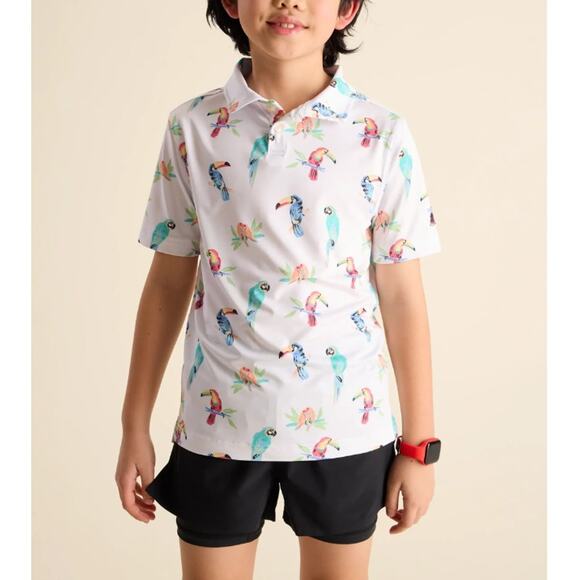 NEW CHUBBIES Boys White Parrots The Dude Where's Macaw Polo Shirt Size XL - Picture 1 of 6